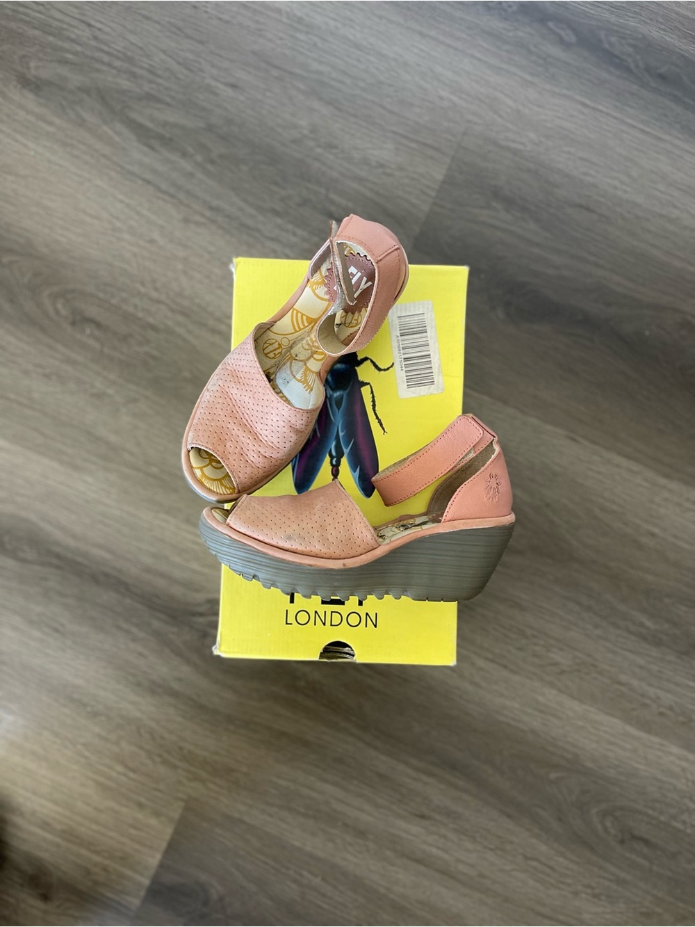 Fly London Yake Perforated Leather Wedge Sandals